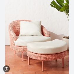 2 Lilith Pink Indoor/Outdoor Chair With Ottoman Anthropologie