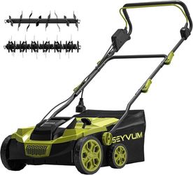 15 Amp 15 inch Electric Dethatcher and Scarifier, Corded Lawn Dethatcher with 40L Collection Bag, 5-Position Working Height, Green