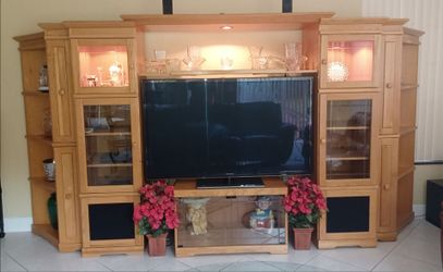 El Dorado Solid Oak Wall Entertainment Center – Extends to 12' – Fits up to 55" TV