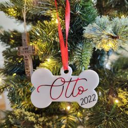 Dog Bone Pet Ornament | Custom Acrylic Ornaments | Christmas Ornament Decor | Christmas Gift | Dog Gift Buffalo Plaid Print