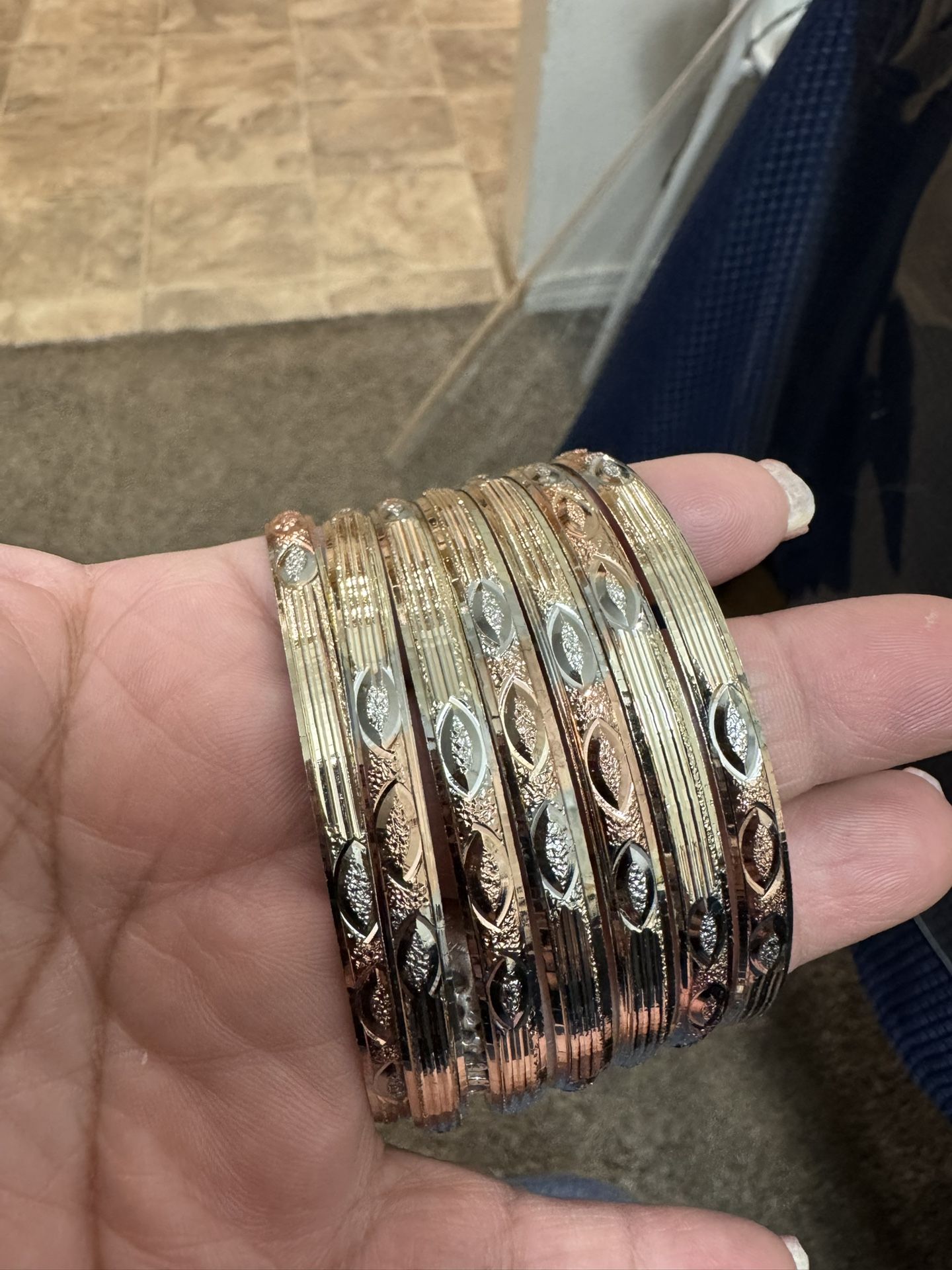 3Tone Tri-Color Bangle Bracelets size 6 Semanario Set of 7 Bangles gold plated