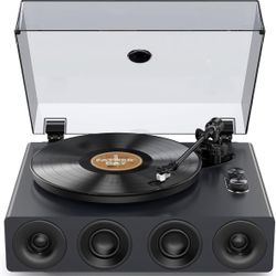 1 by ONE High Fidelity Record Player, All-in-One Turntable with Built in Speakers Phono Preamp. Dark Grev