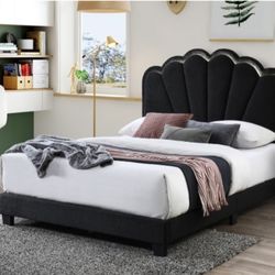 Black Twin Fabric LED light Headboard Platform Bed Available In Full , Queen, And Calking 