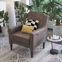 Brown Accent Chair - High Back Upholstered Armchair, Comfy Living Room Arm Chair, Reading Accent Chairs for Bedroom, Apartment, Office, Single Sofa wi