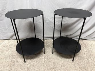 Modern Minimalist 2-Tier Round Black Metal End Table (Set of 2)