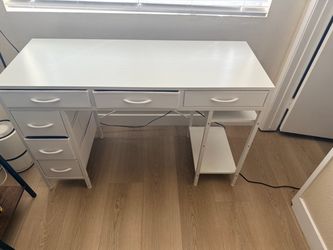 White Desk with Drawers & Storage Shelves