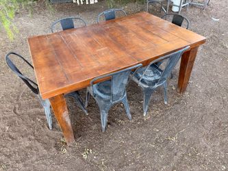 Farmhouse Wood Dining Table with 6 Metal Chairs