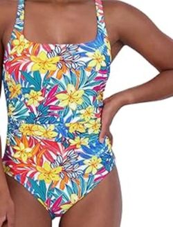 NWT Caribbean Joe Paradise Multi Tropical Floral Side-Shirred Swimsuit. 12