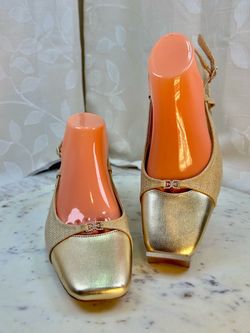 Sam Edelman Womens Tarra 2 9.5 Gold Slingback Cap Toe Block Heel Evening Pump