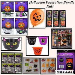 Halloween Decoration Bundle Kids Lot Balloons Spider Webs Gel Clings Door Cover Candy Bowl 21 Pieces