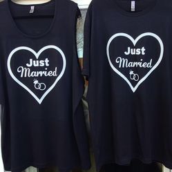 Matching “Just Married” Hubby & Wifey Shirts – Black Set of 2 – Size XXL – 100% Cotton