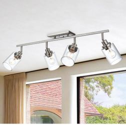 Lighting Track Lighting,4-Light Modern Rotatable Vanity Lighting Fixture,Adjustable Flush Mount Ceiling Light,Brushed Nickel Bathroom Light with Clear