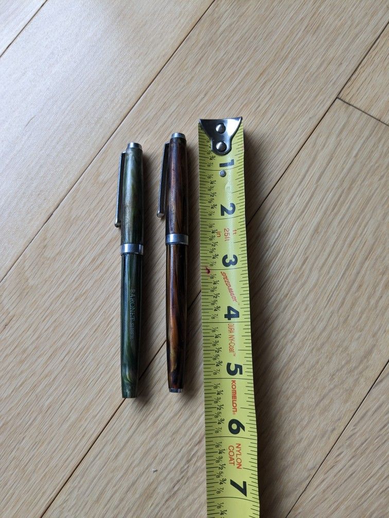 Set of 2 Fountain Pen, Ink Pen (Baronet Super Brand). Vintage 80's Collectible. Old Classic! Green & Brown. Model Unknown.