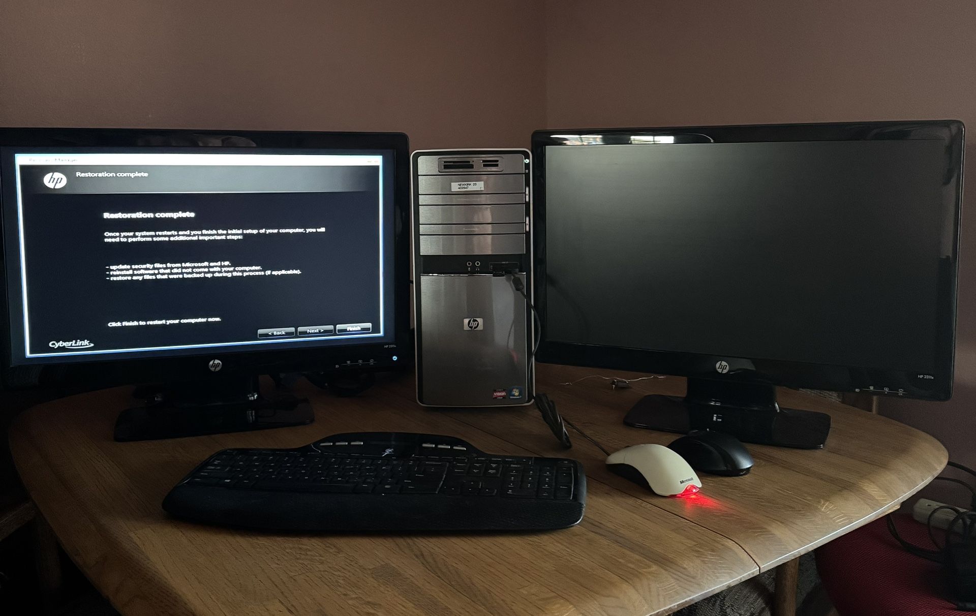 HP Pavilion 8 Gb Ram, 1.5 Tb Hard Drive, DVD Burner, 23” LED Monitor, Wireless Keyboard, Additional Monitor with HDMI Cable Included(No Power Adaptor)