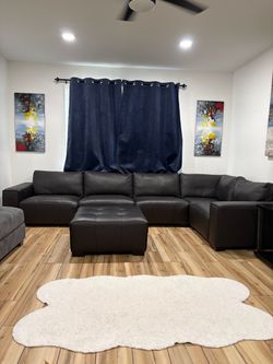Dark brown top grain  Leather Sectional Sofa with Ottoman