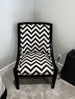 Chevron Sitting Chair Black and White Wood Upholstered New