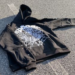Black Spider Hoodie White Puff Print