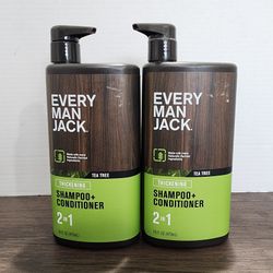 (2 Pack) Every Man Jack Tea Tree Daily Shampoo Conditioner for Men 16 oz (473ml)