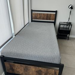 Twin XL Bed With Mattress And Side Table