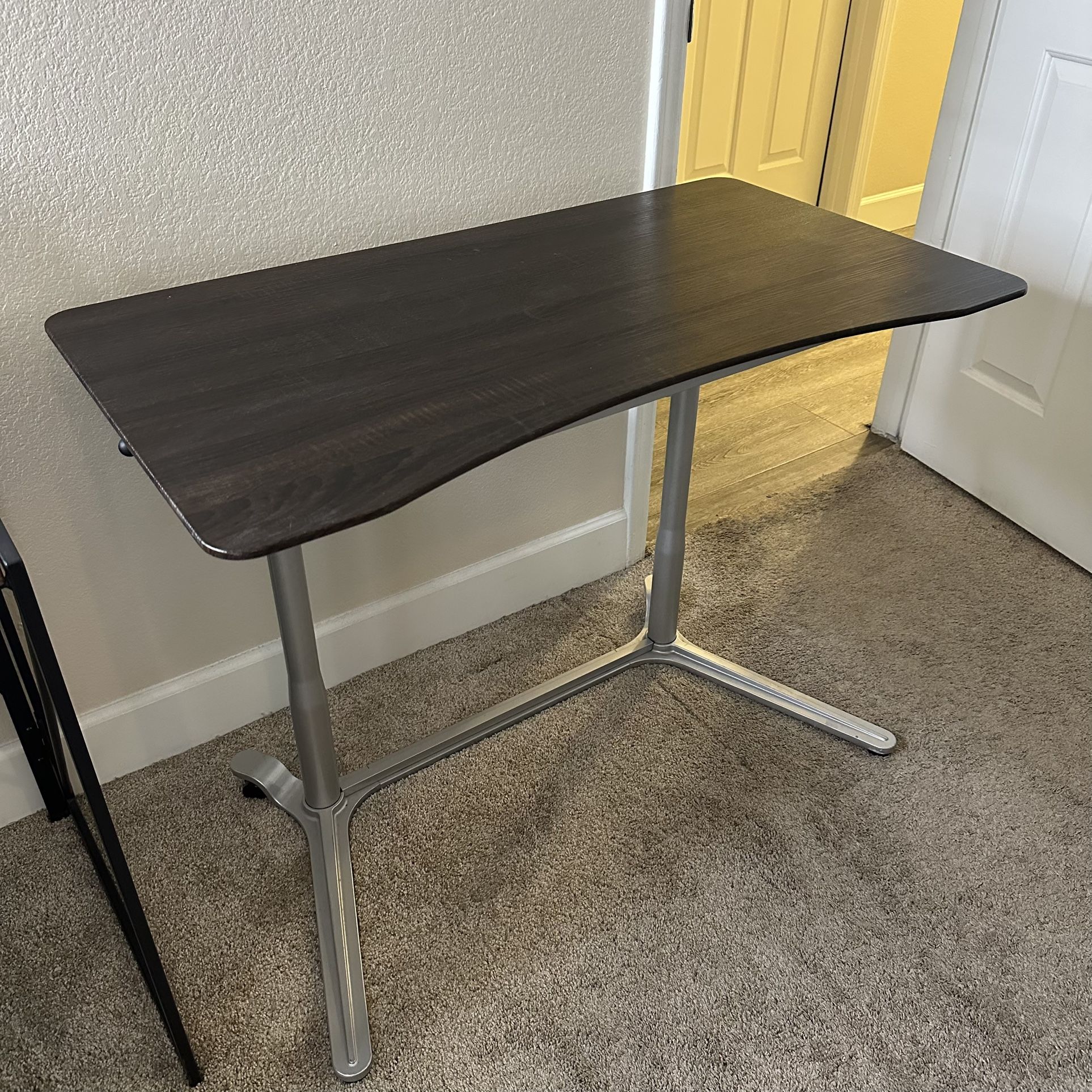 Adjustable Height Desk With Wheels | Black And Brown | Gaming Work Office Home