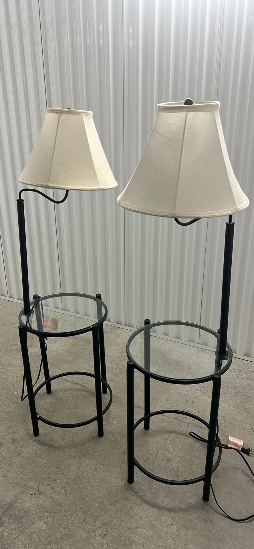 Two Side Tables With attached Lamp