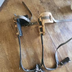 Vintage Buckingham 910-L Lineman's Pole/Tree Climbing Spikes(Gaffs) With Leather Pads