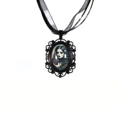 Gothic Victorian Witch Love Potion Necklace Black Ribbon