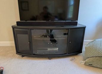 Black Curved Entertainment Center / TV Stand w/ Glass & Vented Doors