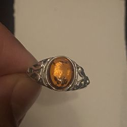 Sterling Silver Honey Amber Ring Size 7