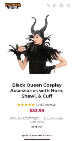 Black Queen Cosplay Accessories with Horn, Shawl, & Cuff
