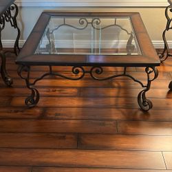 Beautiful Glass-topped Embossed Leather Coffee And End Tables 