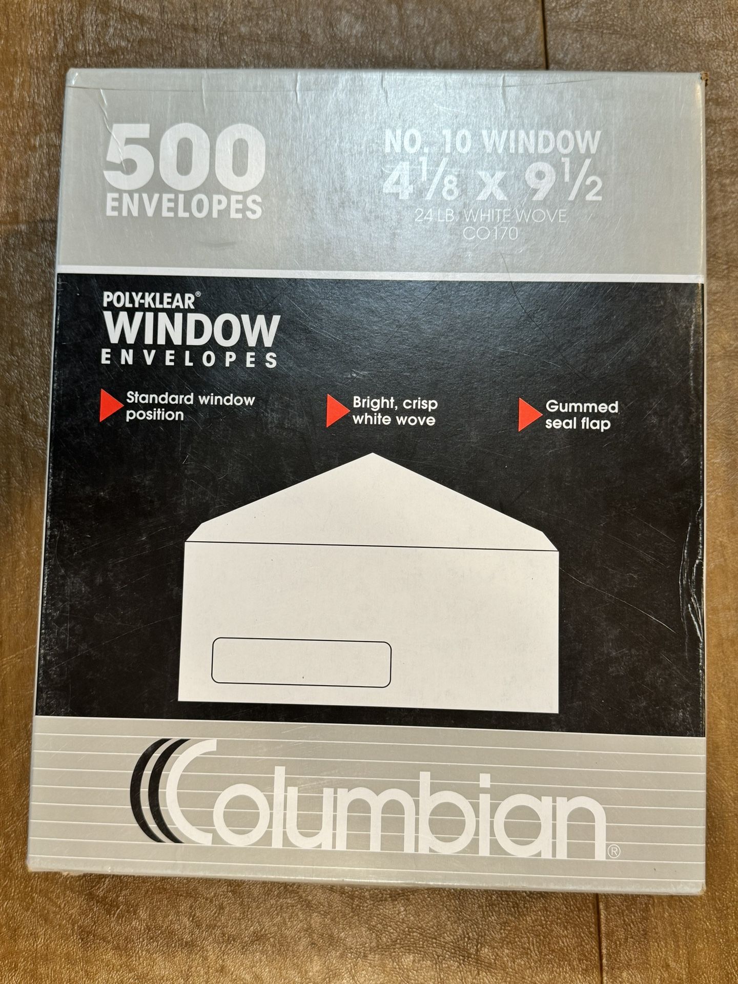 Columbian # 10 Poly-klear Window Paper Envelope 4.1/8” x 9.1/2” White Wove New.