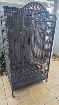 Large Black Metal Bird Cage on Wheels