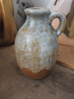 Vintage Stoneware Pottery Jug Vase Handmade Half Glazed Home Decor