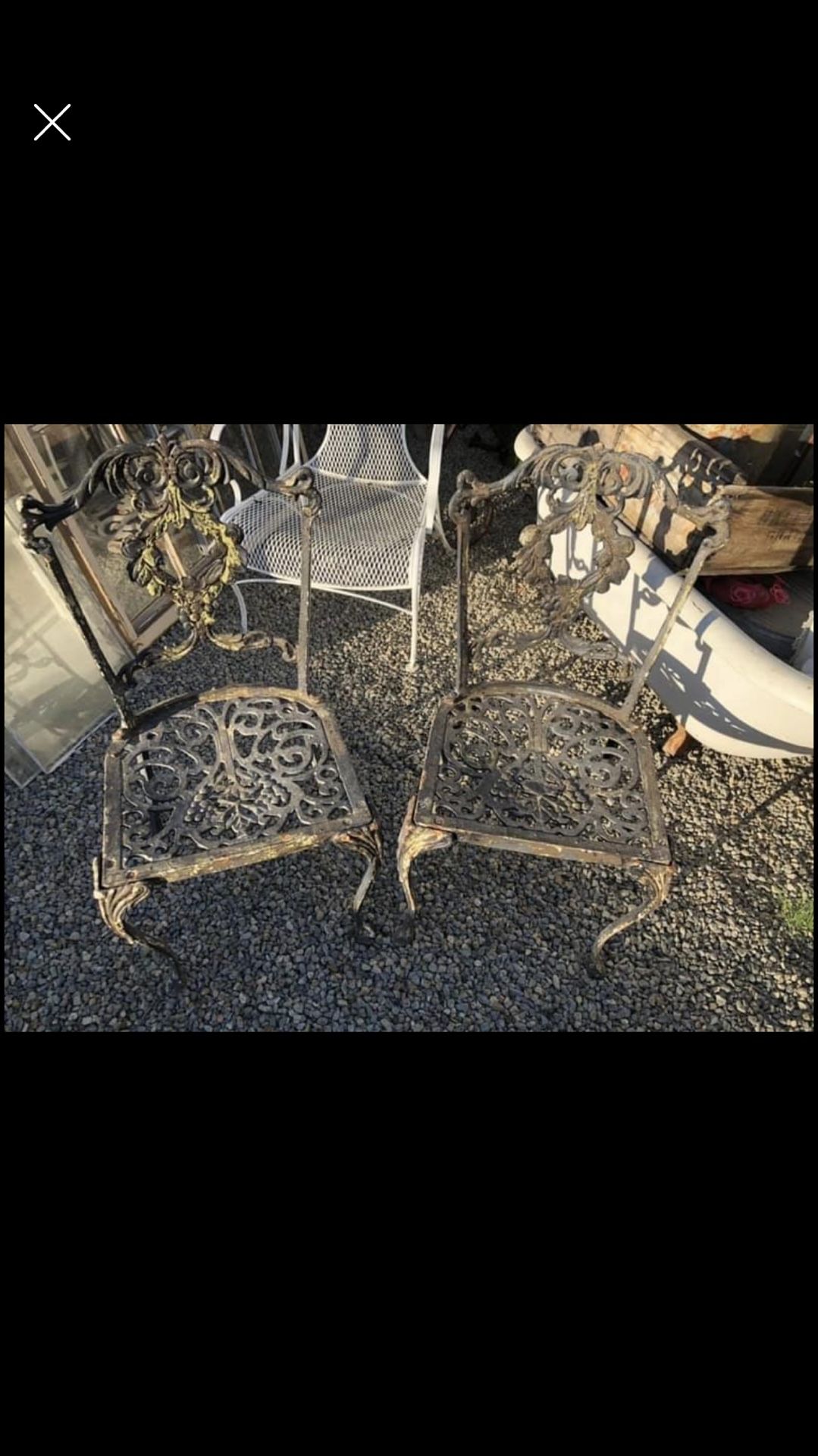 Very Old Antique Heavy True Victorian Cast Iron Chairs