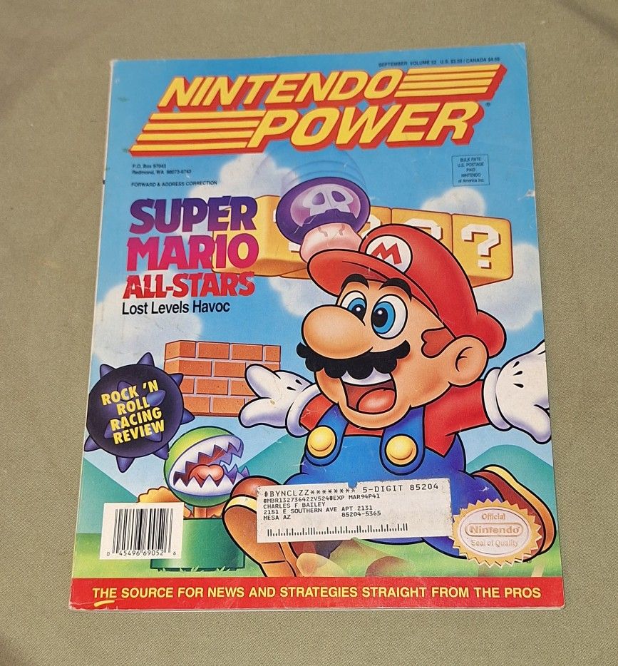Nintendo Power Magazine, September 1993 Volume 52 - Super Mario All Stars  w/ Poster & Trading Cards