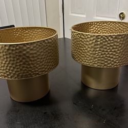 Pair Of Found & Fable Brynn Gold Metal Outdoor Planter, Medium