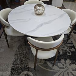  Hobart - 47" Round Glossy Sintered Stone Dining Table (Chairs not included)