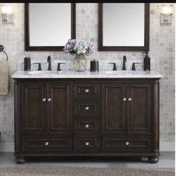 On Sale Last One Left , Allen & Roth 60” Vanity In Coffee Oak 