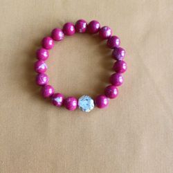 8 inch Genuine Red Stone Bracelet with Sterling Silver Charm