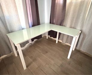 Home Office White Glass L-Shaped Desk