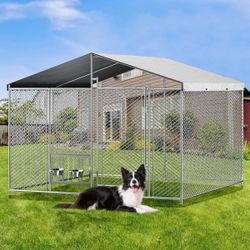 7.5 Ft. X 7.5 Ft. Outdoor Dog Kennel w/ UV/Rainproof Roof / Accessible Feed Door / Chain Link [NEW IN BOX] **Assembly Required (Retails For $300))
