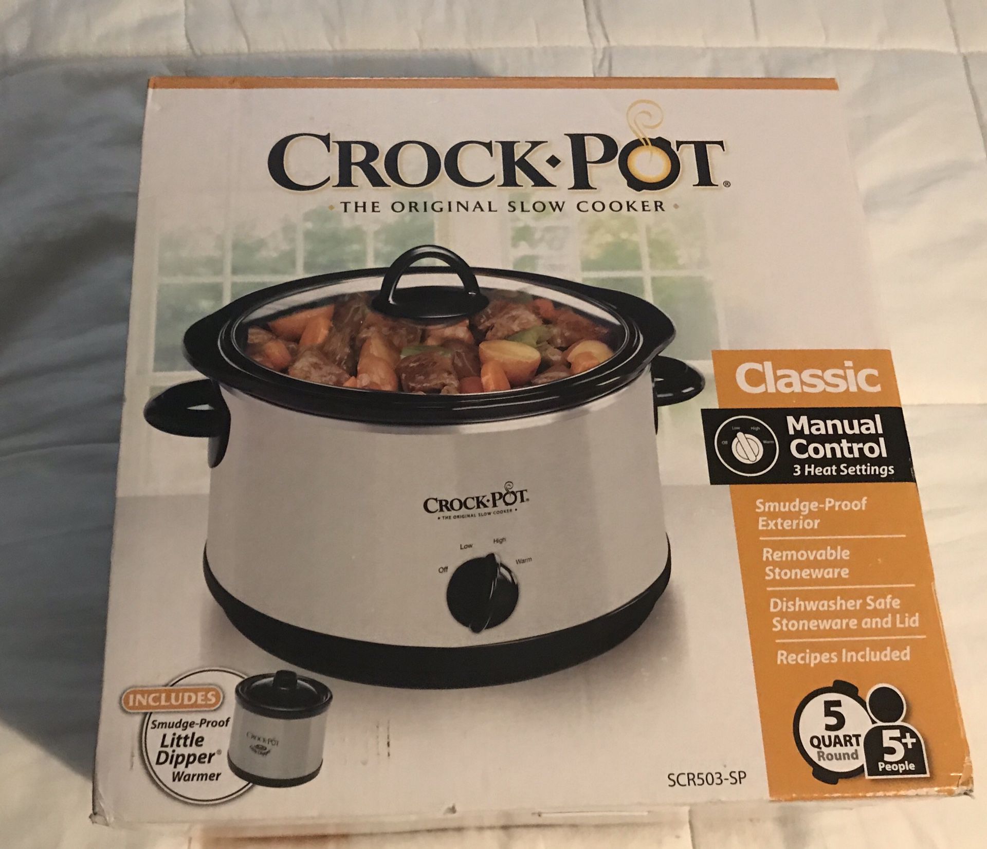 Crock-Pot SCR503SP 5-Quart Smudgeproof Round Manual Slow Cooker with Dipper, Silver - Brand New!