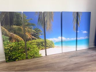 Canvas beach art 32 in x 12 in - 5 panels