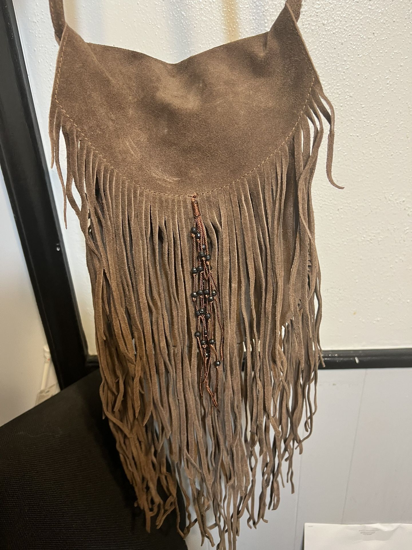 Long Fringe Suede Shoulder Bag