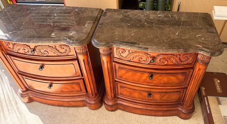 Marble Top Dresser, Mirror and Nightstand Set