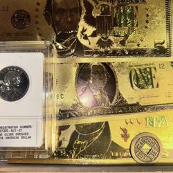 Three individual different domination, gold bank notes with one old Chinese