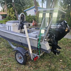 13 X48 Aluminum  Skiff 15 Hp Motor Fishing Boat  Fish Finder  Cooler
