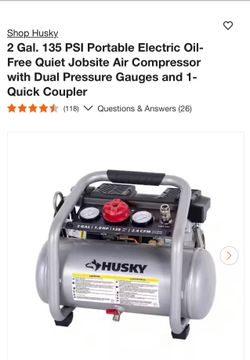 Husky 2 gal. 135 psi portable electric oil- free Air compressor