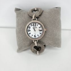 Chicos Watch Braided Mesh Loop Band Silver Tone Bracelet Pearl Face 9" Women's 